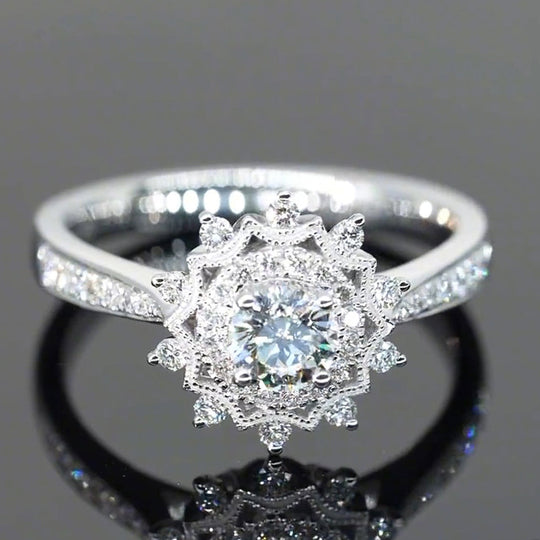 Flower Design Moissanite Engagement Ring