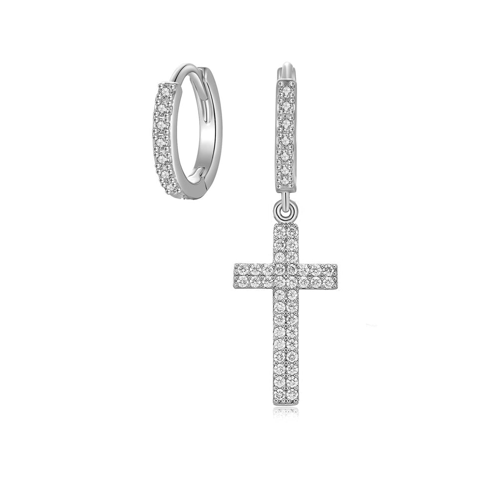 S925 Moissanite Cross Hoop Earrings