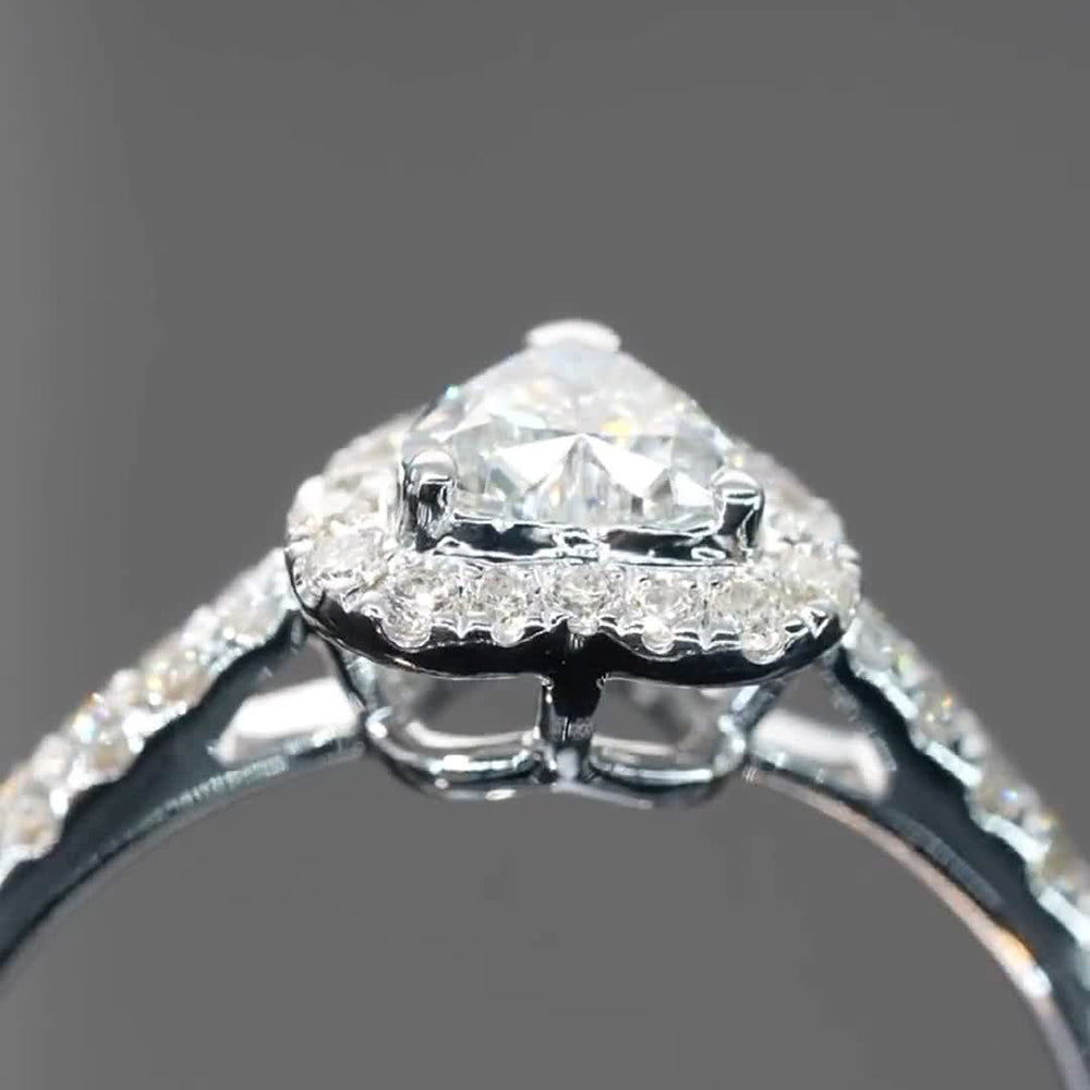 Classic Halo Design Heart Cut Moissanite Engagement Ring