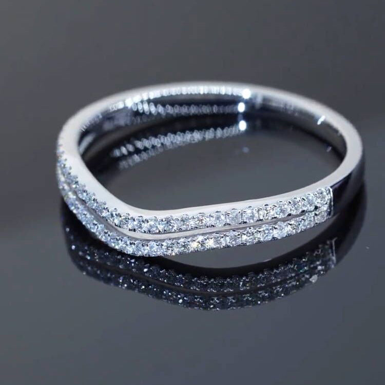 Double Layers Half Eternity Moissanite Matching Band Wedding Ring