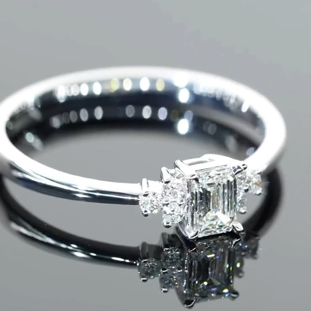 Emerald Cut Simple Design Moissanite Engagement Ring