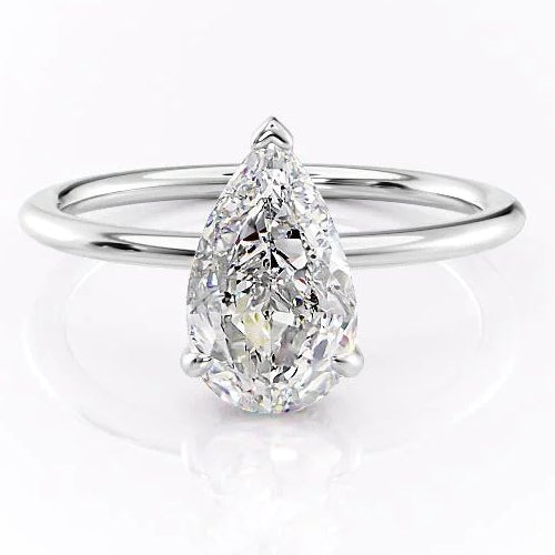 3CT Pear Cut Hidden Halo Moissanite Engagement Ring