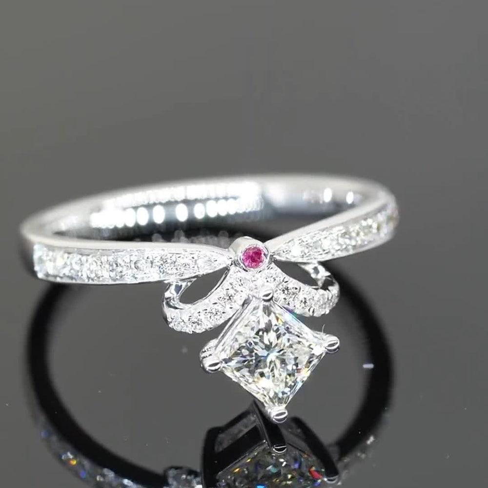 Ribbon Design Princess Cut Moissanite Engagement Ring