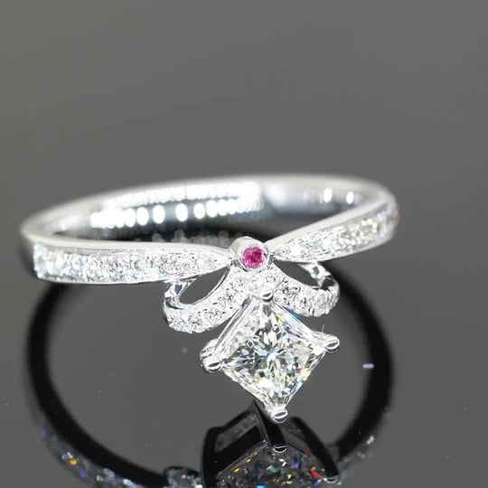 Ribbon Design Princess Cut Moissanite Engagement Ring