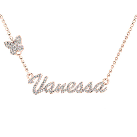 S925 Silver Custom Moissanite Name Necklace With Butterfly On Chain For Women