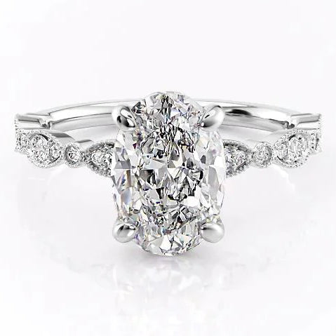 3CT Oval Cut Vintage Design Moissanite Engagement Ring