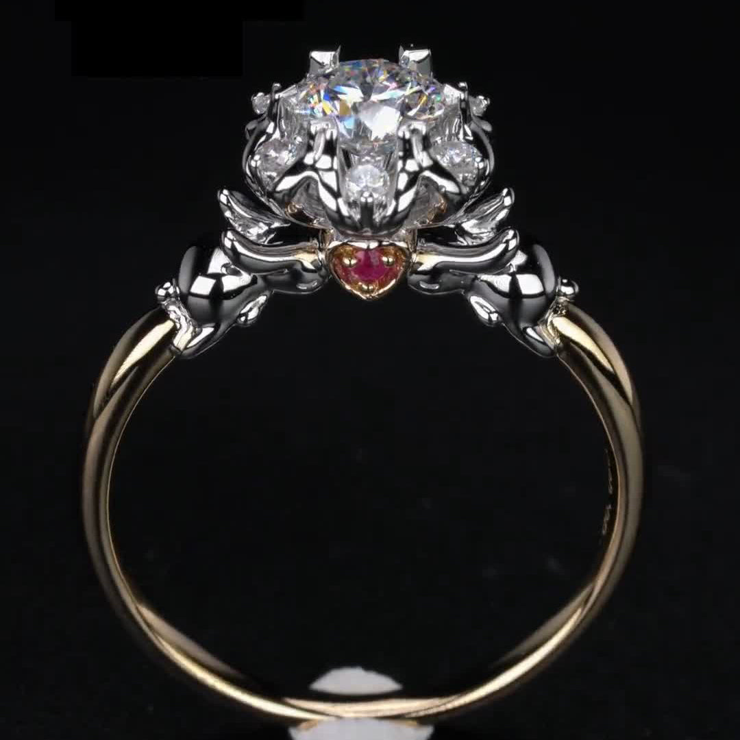 Lovely Bunny Design 2 Tones  Moissanite Engagement Ring