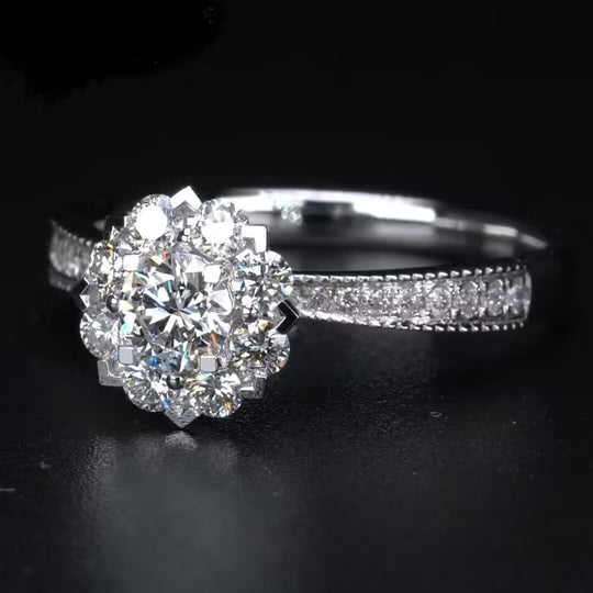 Flower Design Moissanite Engagement Ring