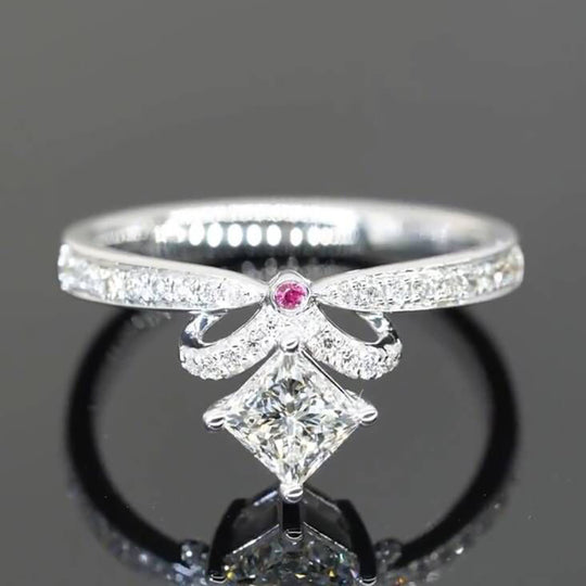 Ribbon Design Princess Cut Moissanite Engagement Ring