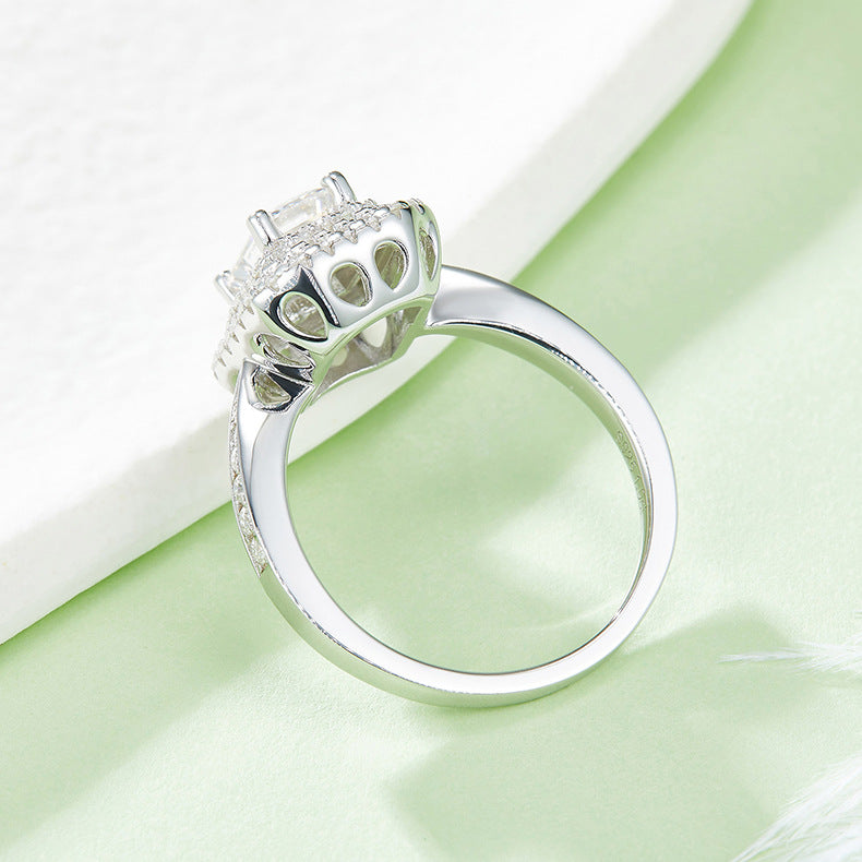 Double Halo Design Emerald Cut  Moissanite Ring