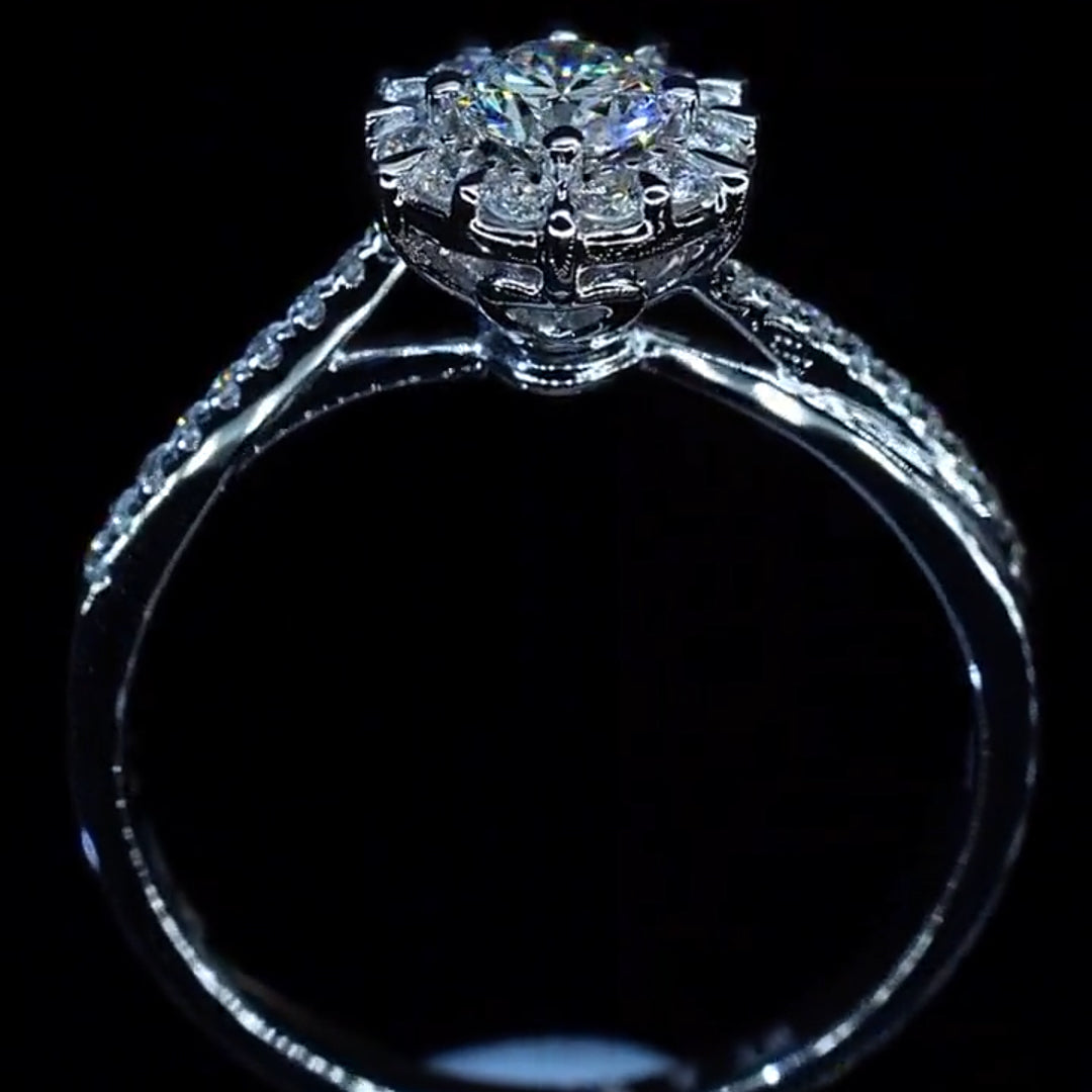 Halo Twisted Shank Design Moissanite Engagement Ring