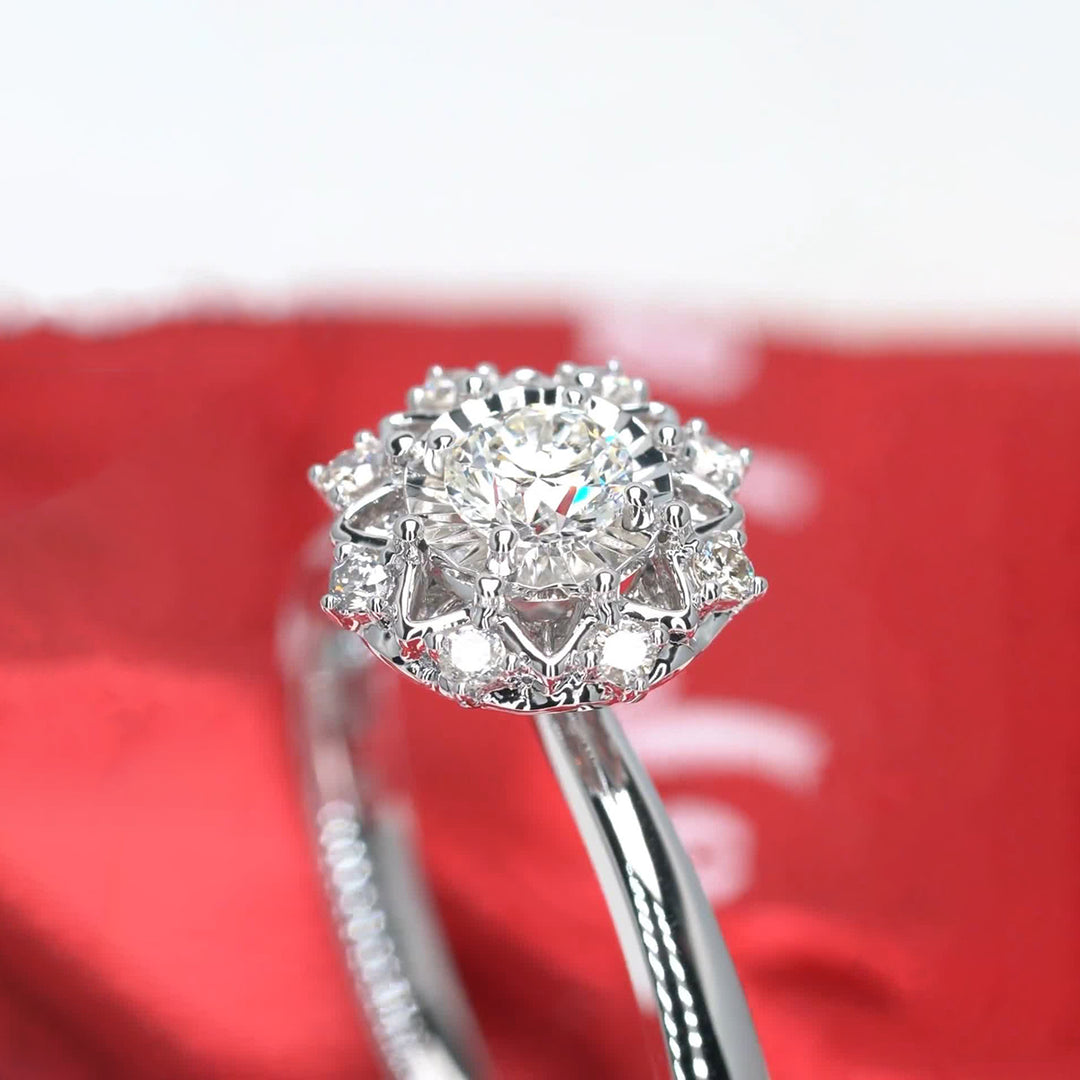 Star Flowers Design Moissanite Engagement Ring