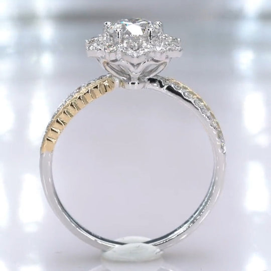 2 Tones Star Flower Design Moissanite Engagement Ring