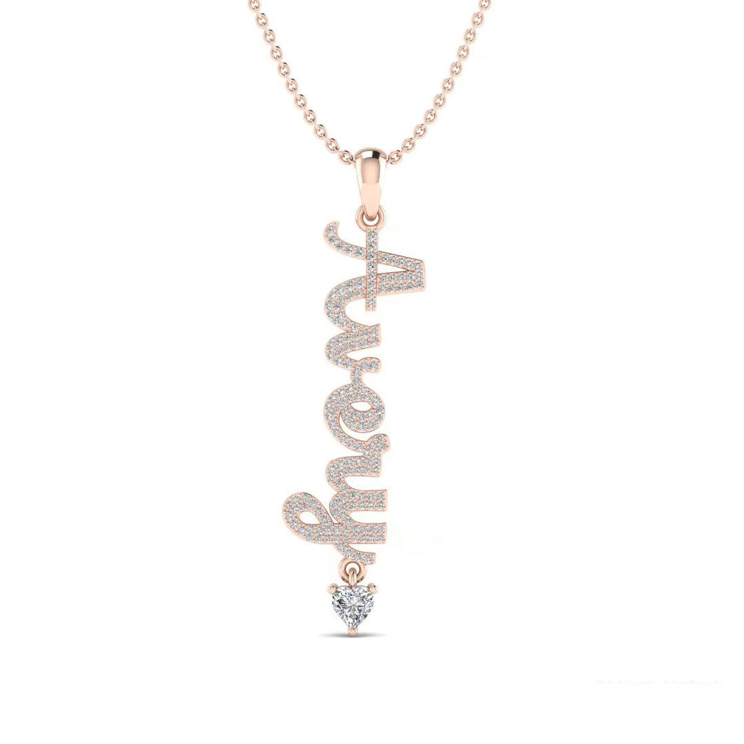 14K Solid Gold Vertical Design Custom Moissanite Name Necklace  For Women