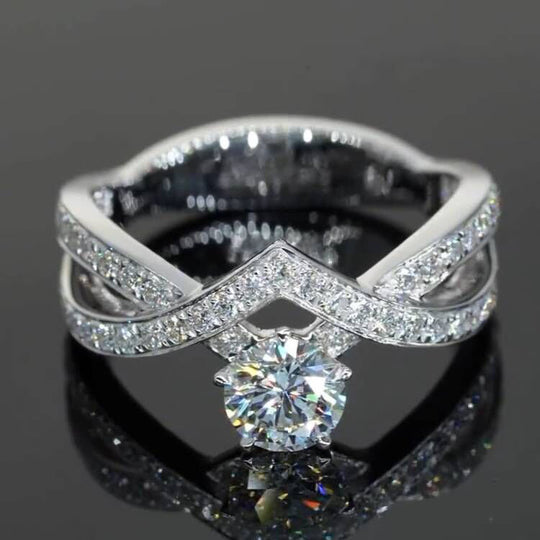 Cross Ring Band Design Moissanite Engagement Ring