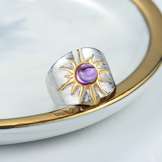 Sun Goddess Natural Topaz Amethyst Designer Ring