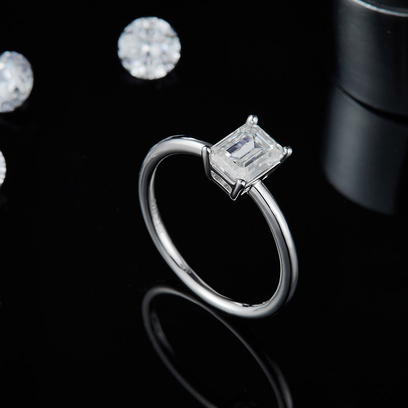 Emerald Cut Solitary Moissanite Engagement Ring