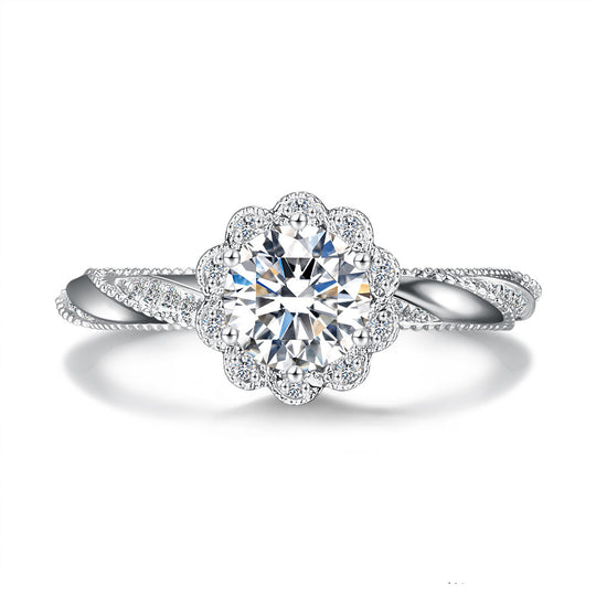 Flower Twisted Ring Band Design Moissanite Engagement Ring