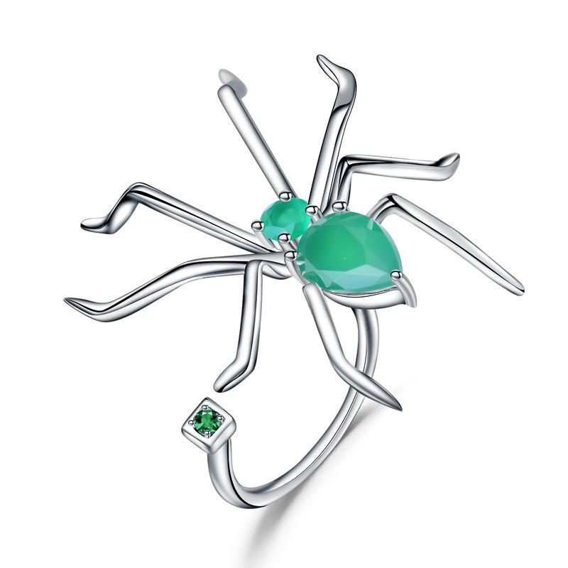 Spider Design Natural Topaz Green Agate Designer Ring