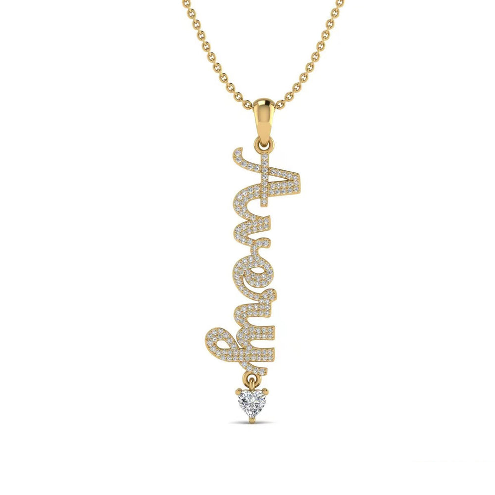 10K Solid Gold Vertical Design Custom Moissanite Name Necklace  For Women