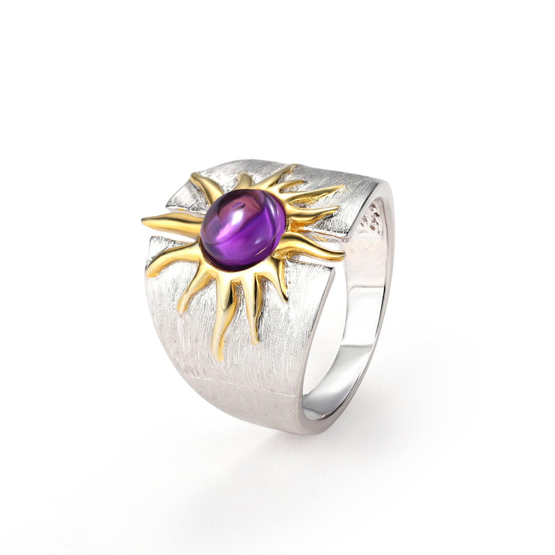 Sun Goddess Natural Topaz Amethyst Designer Ring