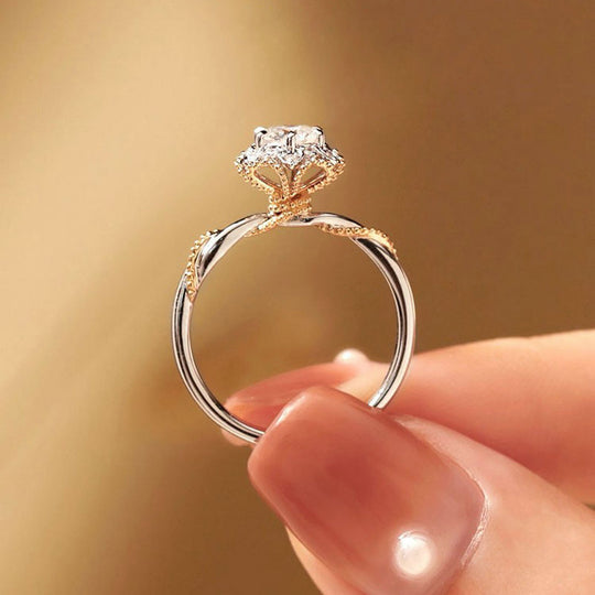 2 Tones Vine and FLower Design  Moissanite Engagement Ring