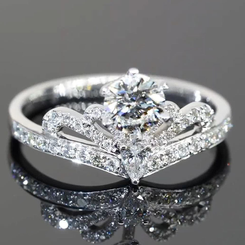 Crown Design Round Cut Moissanite Engagement Ring