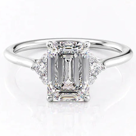 3CT Emerald Cut 6 Side Stone Moissanite Engagement Ring