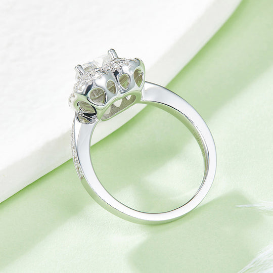 Nhẫn đôi Moissanite thiết kế Halo hình trái tim