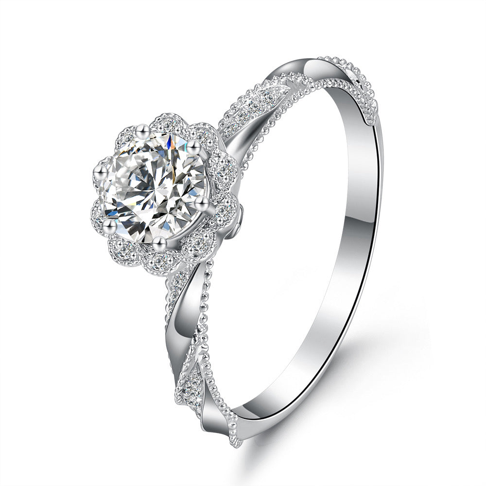 Flower Twisted Ring Band Design Moissanite Engagement Ring