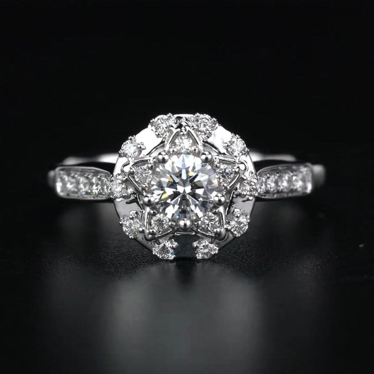 Star Halo Design Round Cut Moissanite Engagement Ring