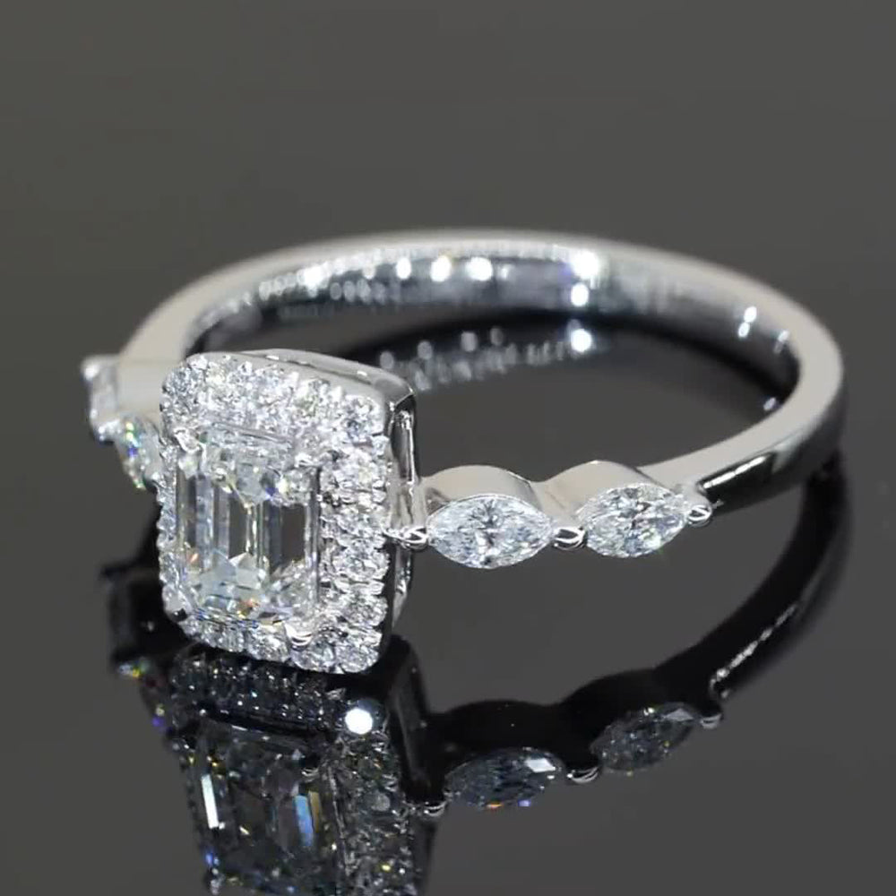 Elegant Design Emerald Cut Moissanite Engagement Ring