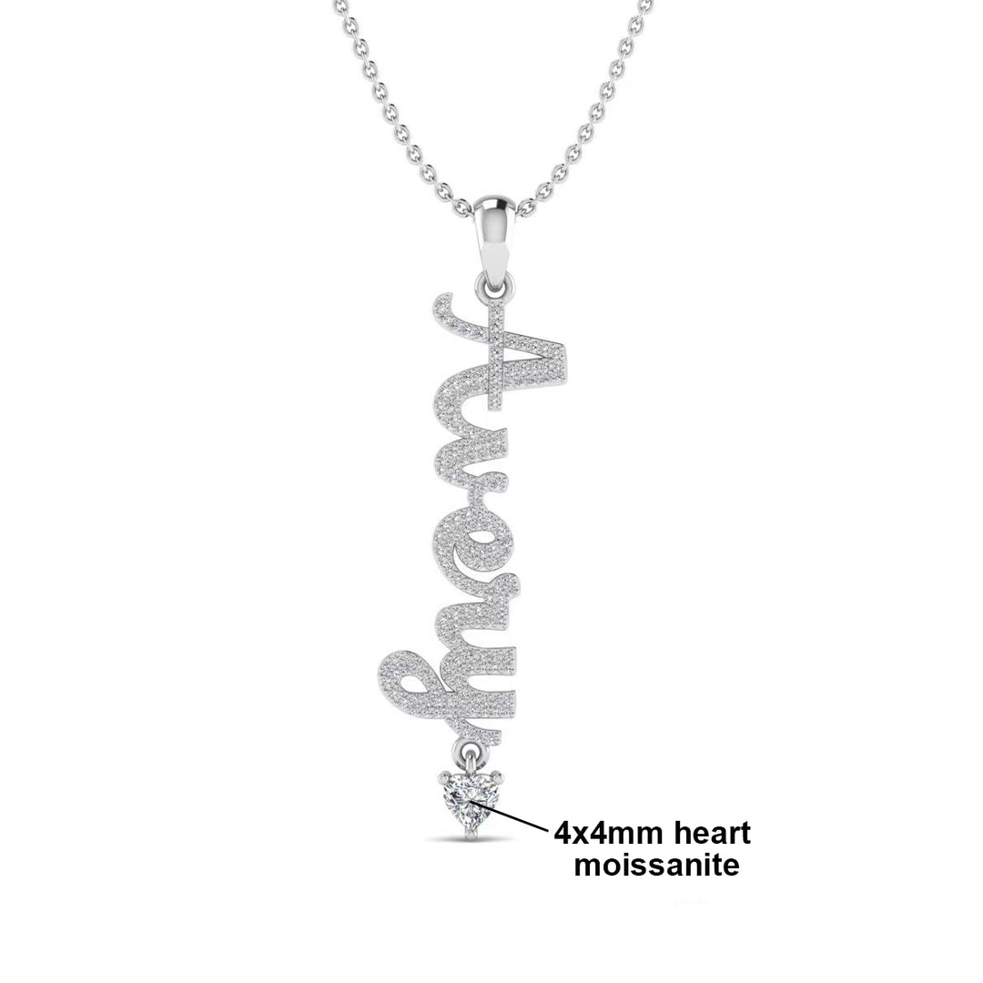 10K Solid Gold Vertical Design Custom Moissanite Name Necklace  For Women