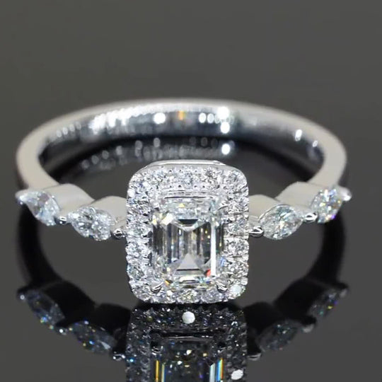 Elegant Design Emerald Cut Moissanite Engagement Ring