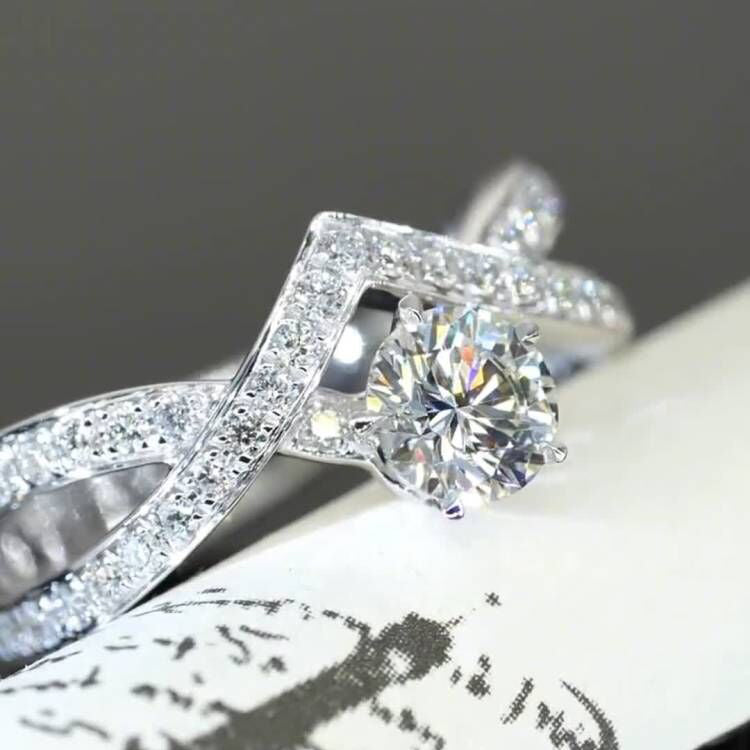 Cross Ring Band Design Moissanite Engagement Ring