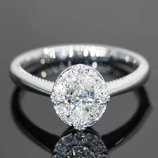 Oval Cut Halo Design Moissanite Engagement Ring