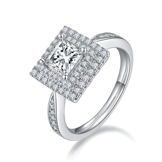 Double Halo Design Princess Cut  Moissanite Ring