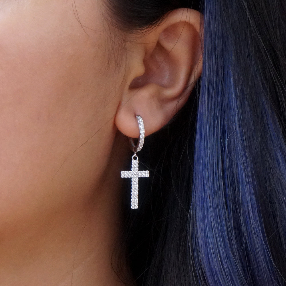 S925 Moissanite Cross Hoop Earrings