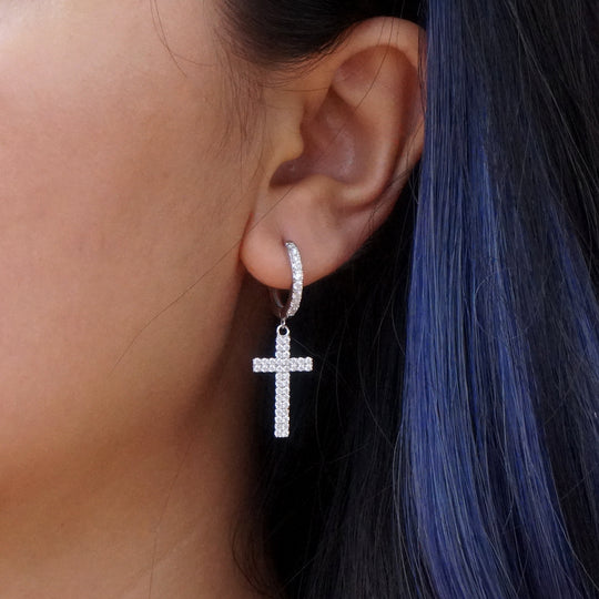 S925 Moissanite Cross Hoop Earrings