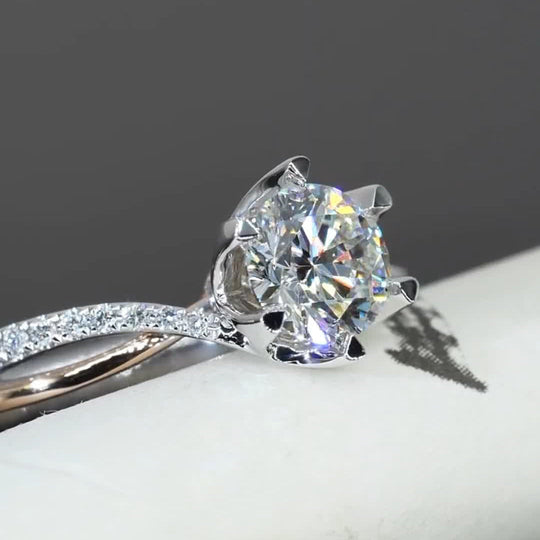 Classic 6 Claws 2 Tones  Moissanite Engagement Ring