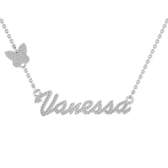 S925 Silver Custom Moissanite Name Necklace With Butterfly On Chain For Women