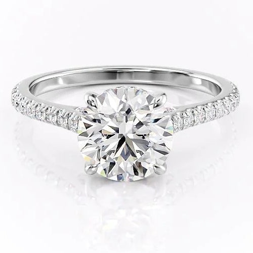 3CT Round Cut Hidden Halo Side Stones Moissanite Engagement Ring