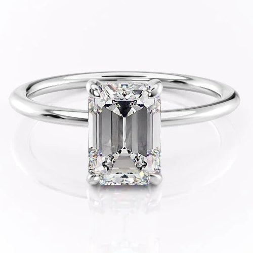 3CT Emerald Cut Hidden Halo Moissanite Engagement Ring