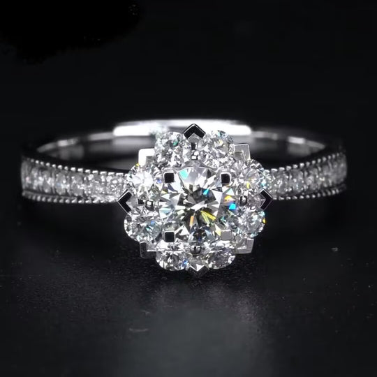 Flower Design Moissanite Engagement Ring