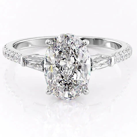 3CT Oval Cut Trapezoidal Side Stone Moissanite Engagement Ring