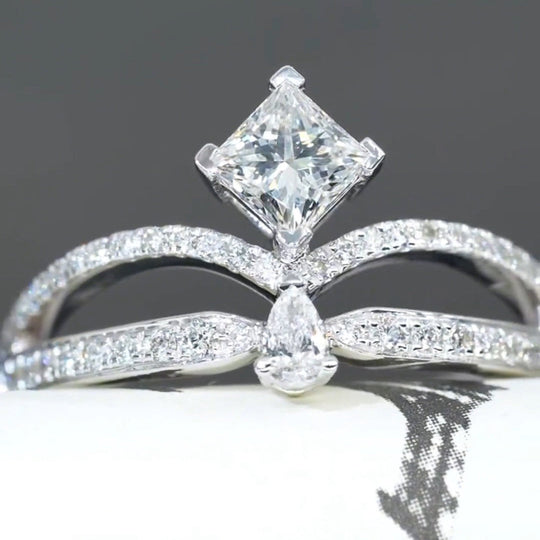 Princess Pear Double Layer  Moissanite Engagement Ring