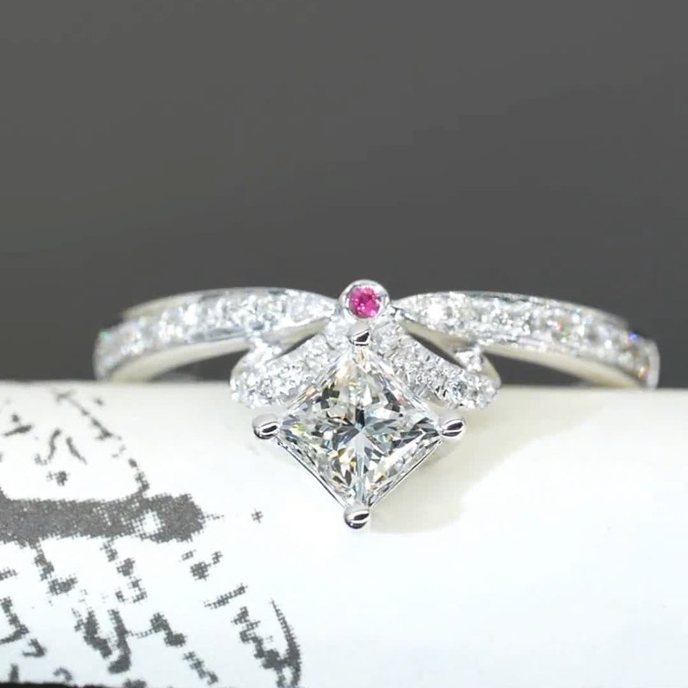 Ribbon Design Princess Cut Moissanite Engagement Ring