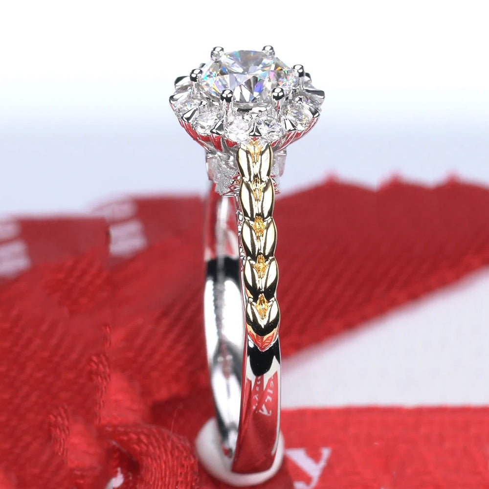 2 Tones Wings Design Moissanite Engagement Ring