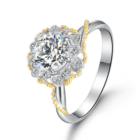 2 Tones Vine and FLower Design  Moissanite Engagement Ring