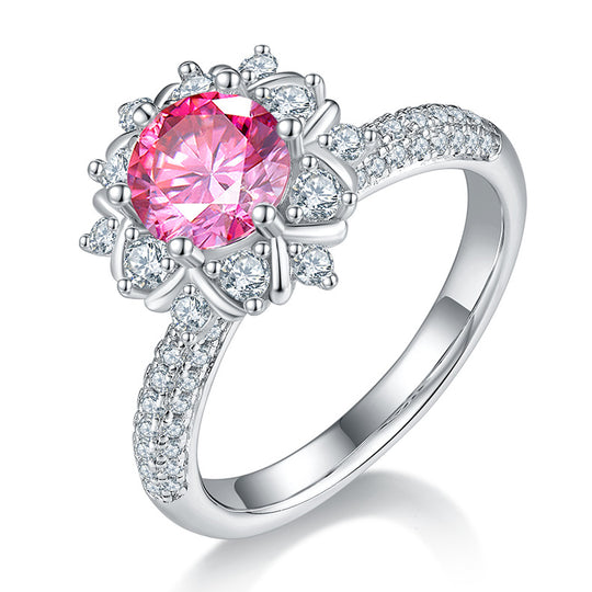 Colorful Flower Moissanite Engagement Ring